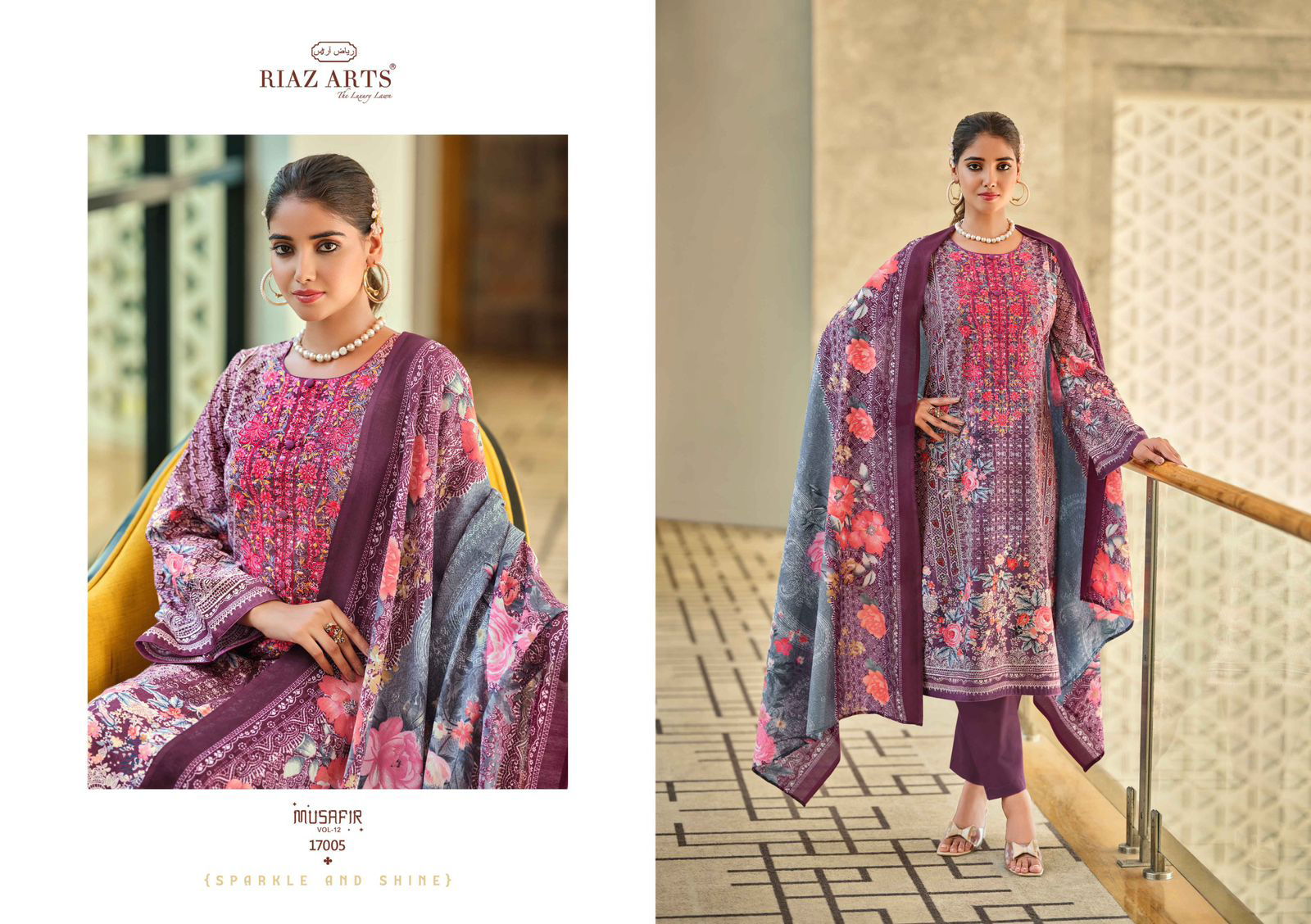 Musafir Vol 12 By Riaz Arts Printed Karachi Cotton Dress Material Wholesale Shop In Surat
